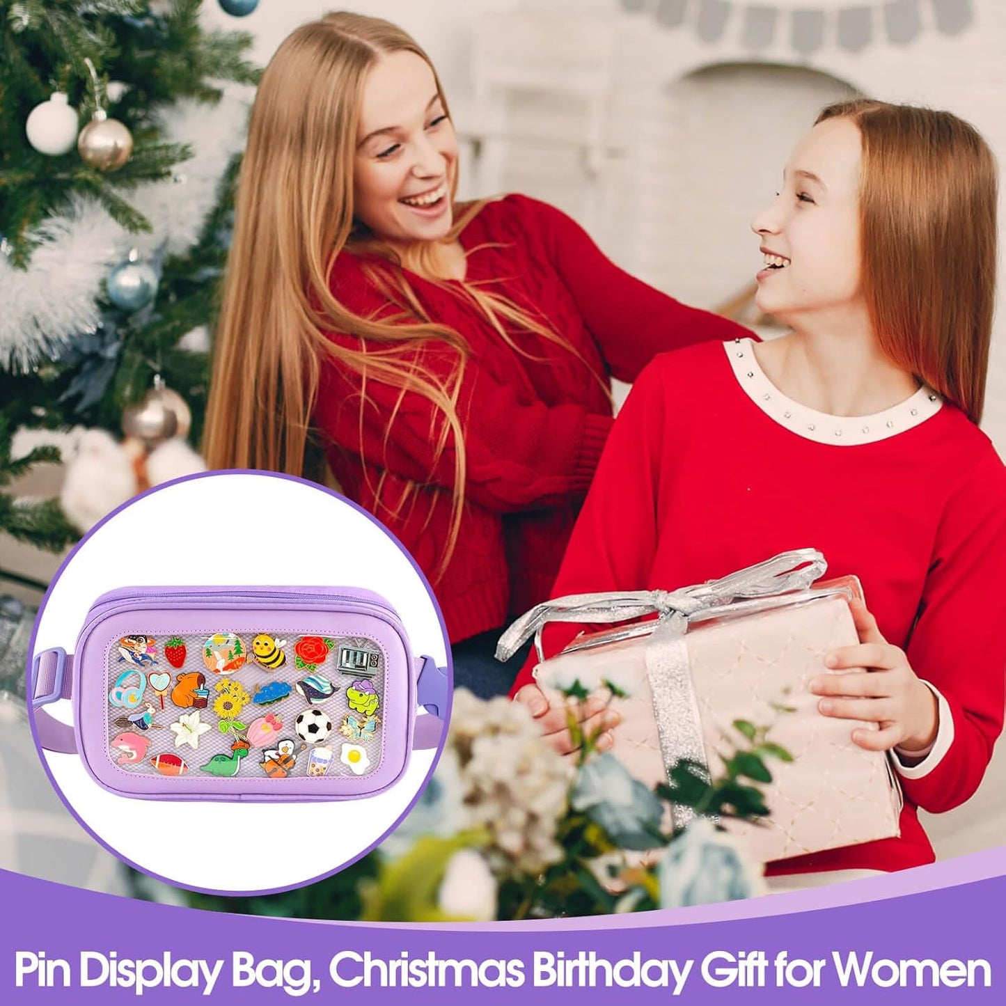 Pin Bag Fanny Pack, Ita Bag Storage Purple Crossbody Belt Bags for Women Teens Girls Gifts, Pins Boards For Sports, Memorial, Travel Brooches (No Pins Included) Purple