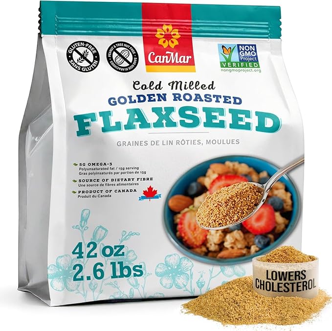 CanMar Ground Milled Golden Roasted Organic Flaxseed, 42 oz – Vegan, Non-GMO, Gluten Free – Flaxseed Meal with Omega-3, Fiber – Ground Organic Linseed Powder (42 oz)