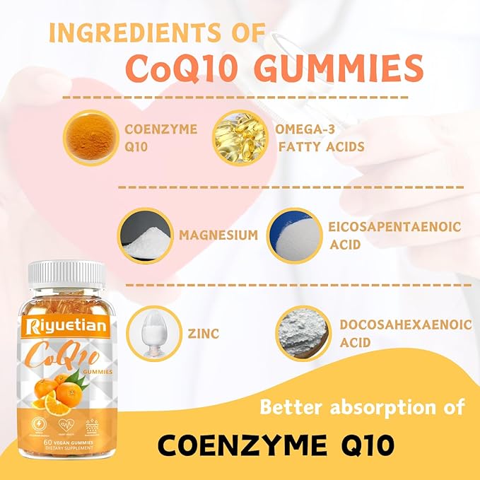 Extra Strength ubiquinol Coq10 Supplements for Women & Men - 3X Better Absorption Coenzyme Q10 Supplements for Heart Health - Orange Flavored -Cellular Energy & Antioxidant - Vegan - 2 Pack