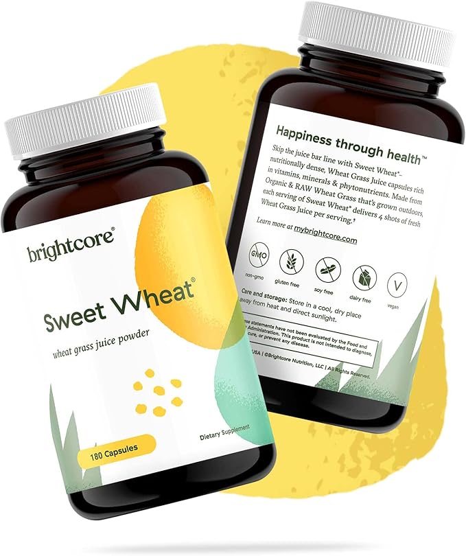 Nutrition Sweet Wheat, Ready-to-Drink Athletic Greens, Super Greens with Digestive Enzymes for Digestive Health and Immune Boost, 180 Wheatgrass Juice Powder Capsules