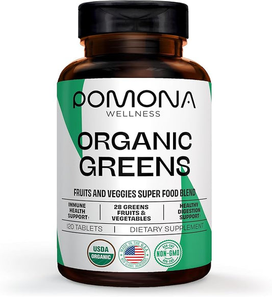 Pomona Wellness Super Greens Supplement, Full Of Superfood Vitamins & Minerals, Fruits & Vegetable, Greens Powder for Bloating and Digestion, Gut Health, USDA Organic, Non-GMO, 120 Tablets