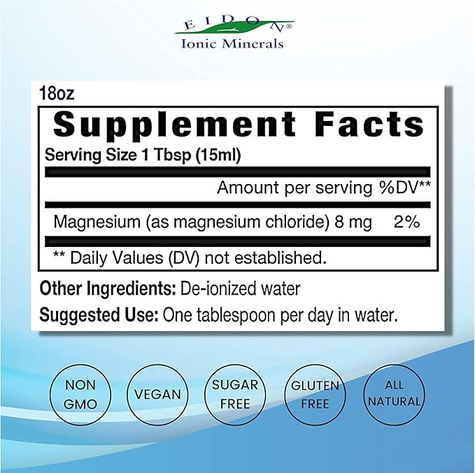Eidon Liquid Magnesium Concentrate - Ionic Magnesium Drops Supplement for Adults, Men and Women, Supports Muscle Relaxation, Bioavailable, No Additives or Preservatives - Magnesium Chloride, 18 oz