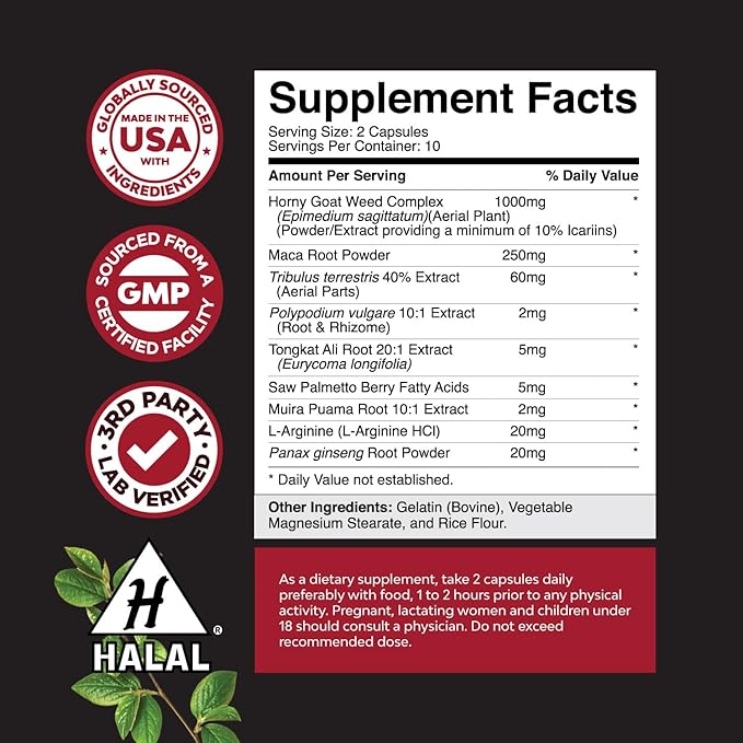 Bundle of Horny Goat Weed Complex with Tongkat Ali, Saw Palmetto, Panax Ginseng & Black Maca Root Plus Potent Herbal Supplement with Siberian Ginseng, Ashwagandha & Maca for Men’s Energy & Wellness