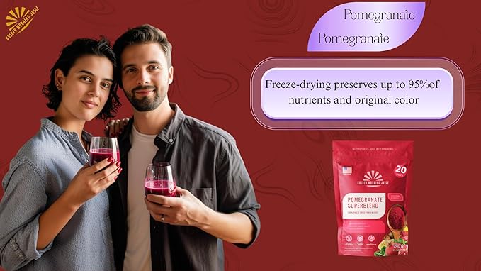 Pomegranate Superblend 100% Freeze Dried Powder Juice, Pomegranate, Avocado, Kale, Beets, Banana, Monk Fruit, No Sugar added.