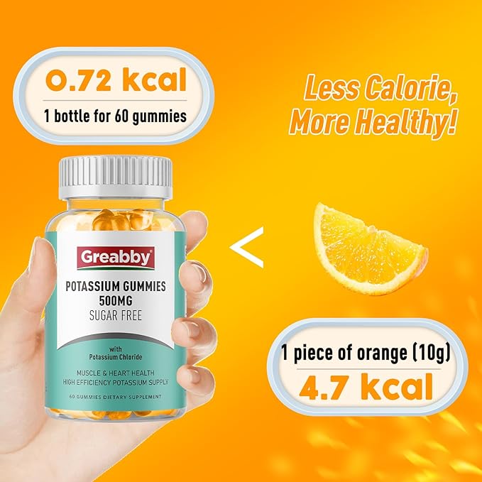 Potassium Gummies, Potassium Chloride for Adults, 60 Servings, Sugar-Free Potassium Supplement, Muscle Relief & Heart Health for Women Men, Electrolyte Balance, Efficient Potassium Supply