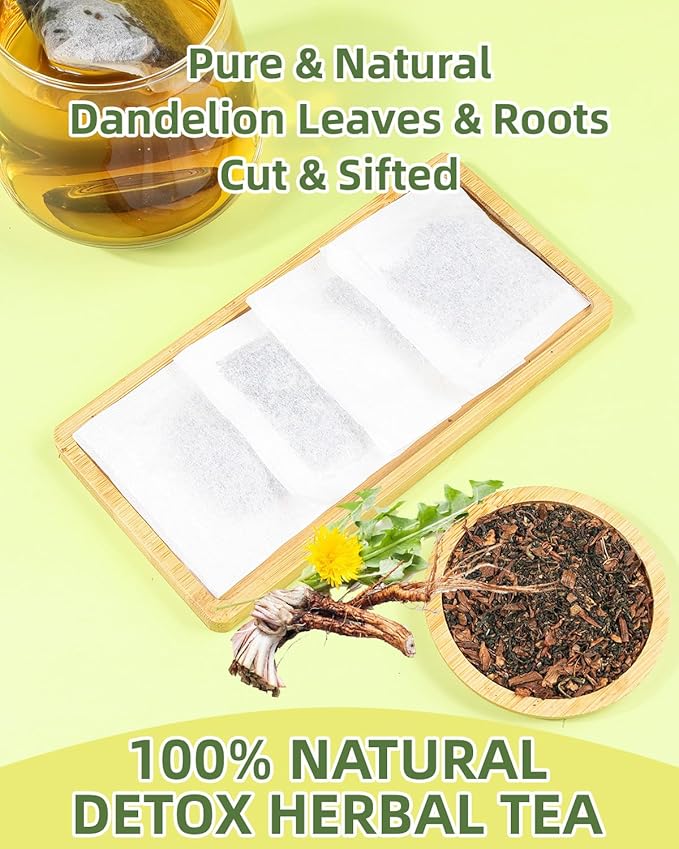 60 Teabags - Dandelion Leaf & Root Tea Bags, Natural Herbal Tea for Liver & Kidney Health, Supports Digestion & Boosts Immune System - Caffeine-Free, Non-GMO, No Additives