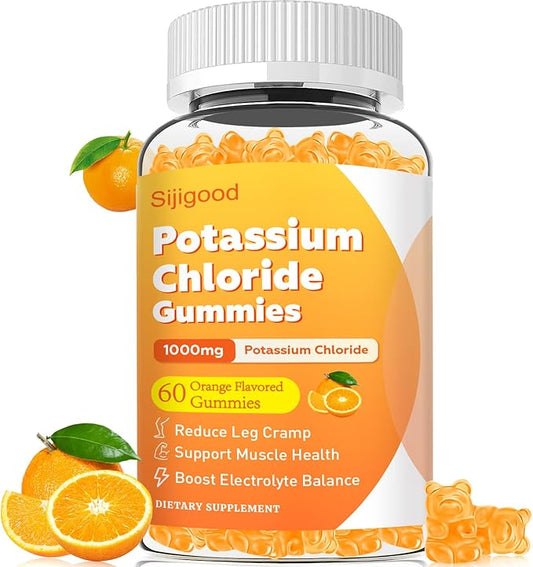 Sugar Free Potassium Gummies, Potassium Chloride 1000mg for Adults, Potassium Supplement for Women & Men, Electrolyte Balance, Prevent Leg Cramp, Support Muscle & He♡rt Health, Orange Flavor, 60 Count