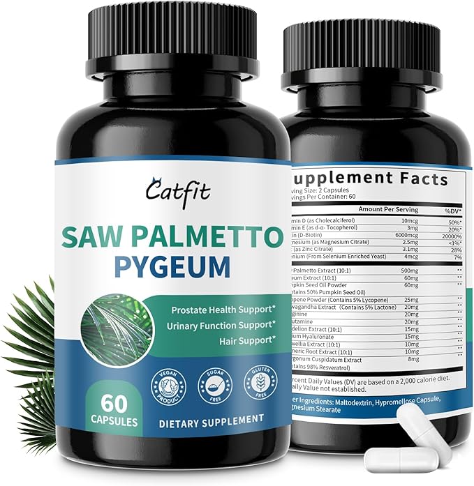 Saw Palmetto for Men 500mg - Prostate Health Supplements for Men DHT Blocker with Pumpkin Seed Oill, Pygeum - Urinary Health and Hair Support, 60 Count