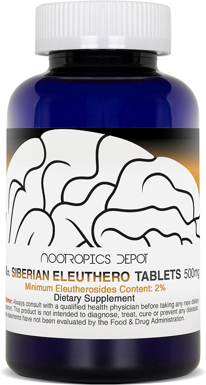 Nootropics Depot Siberian Eleuthero Tablets | 500mg | 180 Count | 2% Eleutherosides | Eleutherococcus senticosus | Endurance, Metabolic, & Memory Support