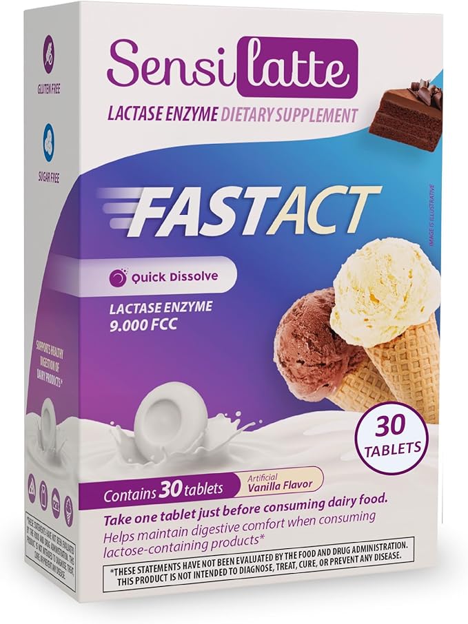 Lactase Enzyme 30 Tablets Vanilla - 9.000 FCC - Sensilatte – Quick Dissolution – Helps with Digestive Comfort – Prati Donaduzzi