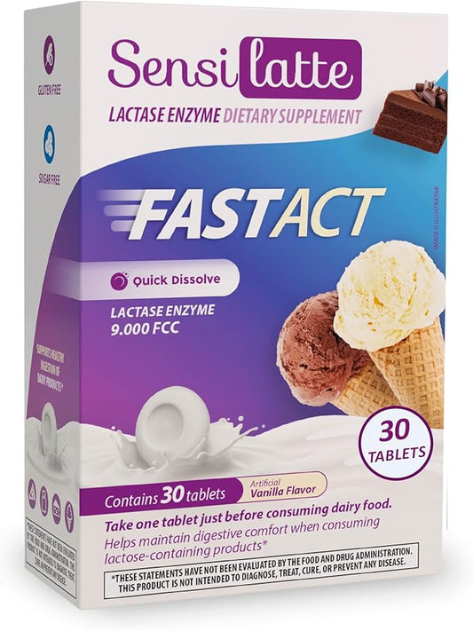 Lactase Enzyme 30 Tablets Vanilla - 9.000 FCC - Sensilatte – Quick Dissolution – Helps with Digestive Comfort – Prati Donaduzzi