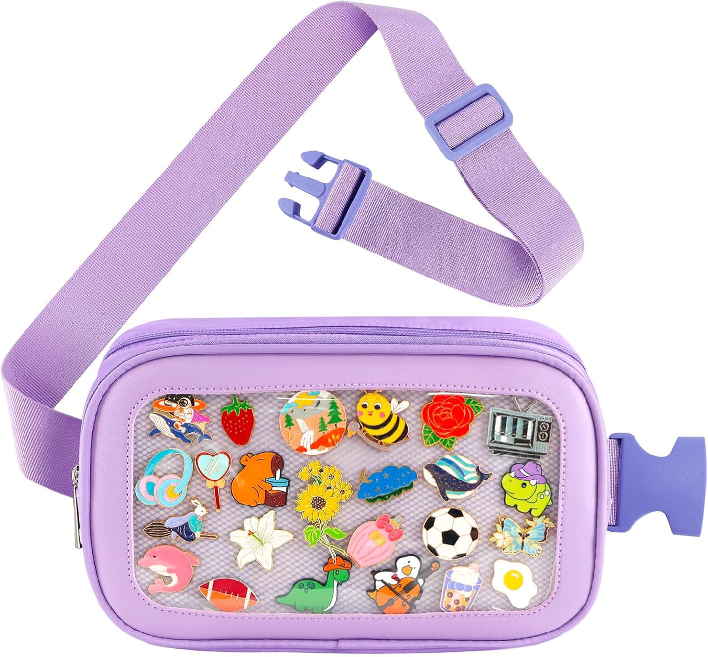 Pin Bag Fanny Pack, Ita Bag Storage Purple Crossbody Belt Bags for Women Teens Girls Gifts, Pins Boards For Sports, Memorial, Travel Brooches (No Pins Included) Purple