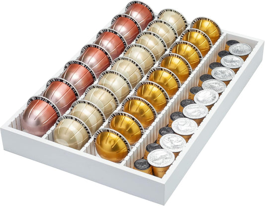 MinBoo Bamboo Coffee Pod Storage Holder Drawer Insert for Counter Compatible with Vertuoline Capsules for Kitchen, Home, Office, Coffee Station,white
