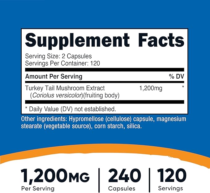 Nutricost Turkey Tail Mushroom Capsules 1200mg, 120 Servings (240 Capsules) - Gluten Free, Non-GMO, and Vegetarian Friendly