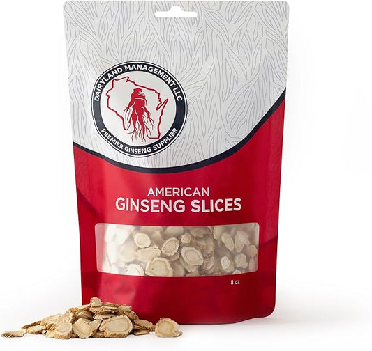 Dairyland American Ginseng Slices - 8 oz Pack Wisconsin Ginseng Slices – Certified Something Special from Wisconsin - Non-GMO, Gluten Free Sliced Root - Herbal Supplement in Soup, Tea, Congee