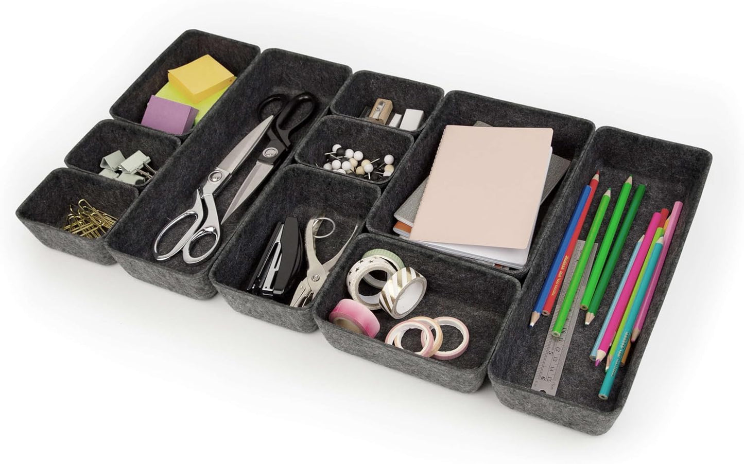 Three by Three Seattle Felt·Like·It! Felt Bins for Office, Crafts, Classroom, Living Room, Bedroom: Charcoal, Set of 10