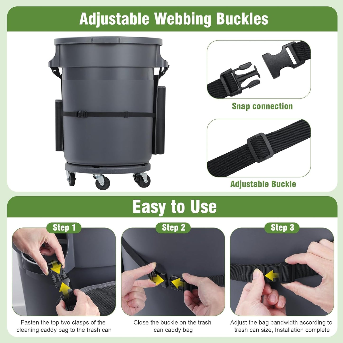 Trash Can Caddy Bags Fit 32-55 Gallon Garbage Bins, Garbage Bin Caddy Bag Organizer with Multi-Pockets, Organizer For Cleaning, Maid, & Janitorial Duty, Cleaning Caddy Bag Only