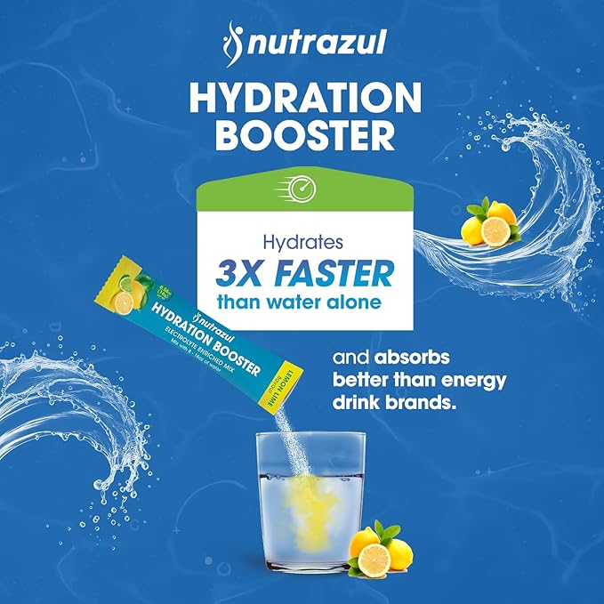 Nutrazul Hydration Booster | Supports Rapid Hydration | Electrolyte Enriched Mix | No Artificial Sweeteners | Lemon Lime Flavour| Vegan, Gluten-Free, Non-GMO | 30 Sticks