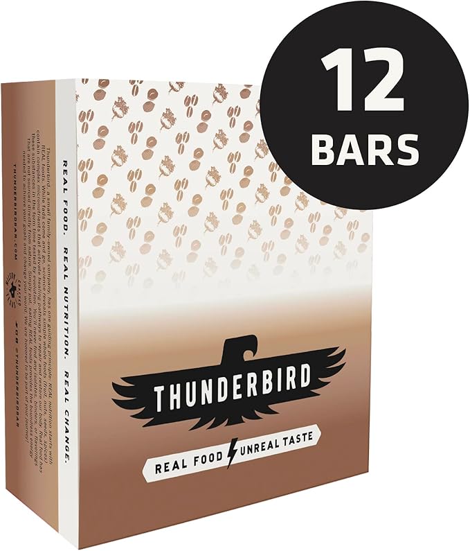 Thunderbird Bars Energy Snack, Gluten-Free with Protein, Healthy Real Food, Vegan Paleo Non-GMO, No Added Sugar, Hazelnut Coffee Maca Flavor (12 Count, 1.7 oz. Bars)