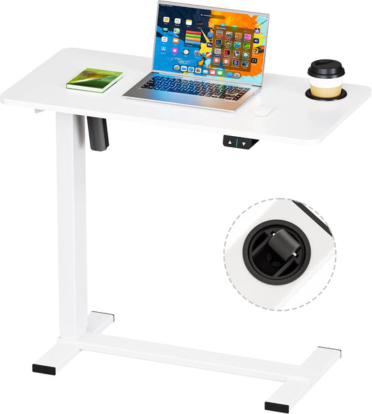 BIZUM Small Electric Standing Desk Bedside Table with Hidden Wheels 31.5 x 15.8 Inch Adjustable Computer Laptop Office Desk, White