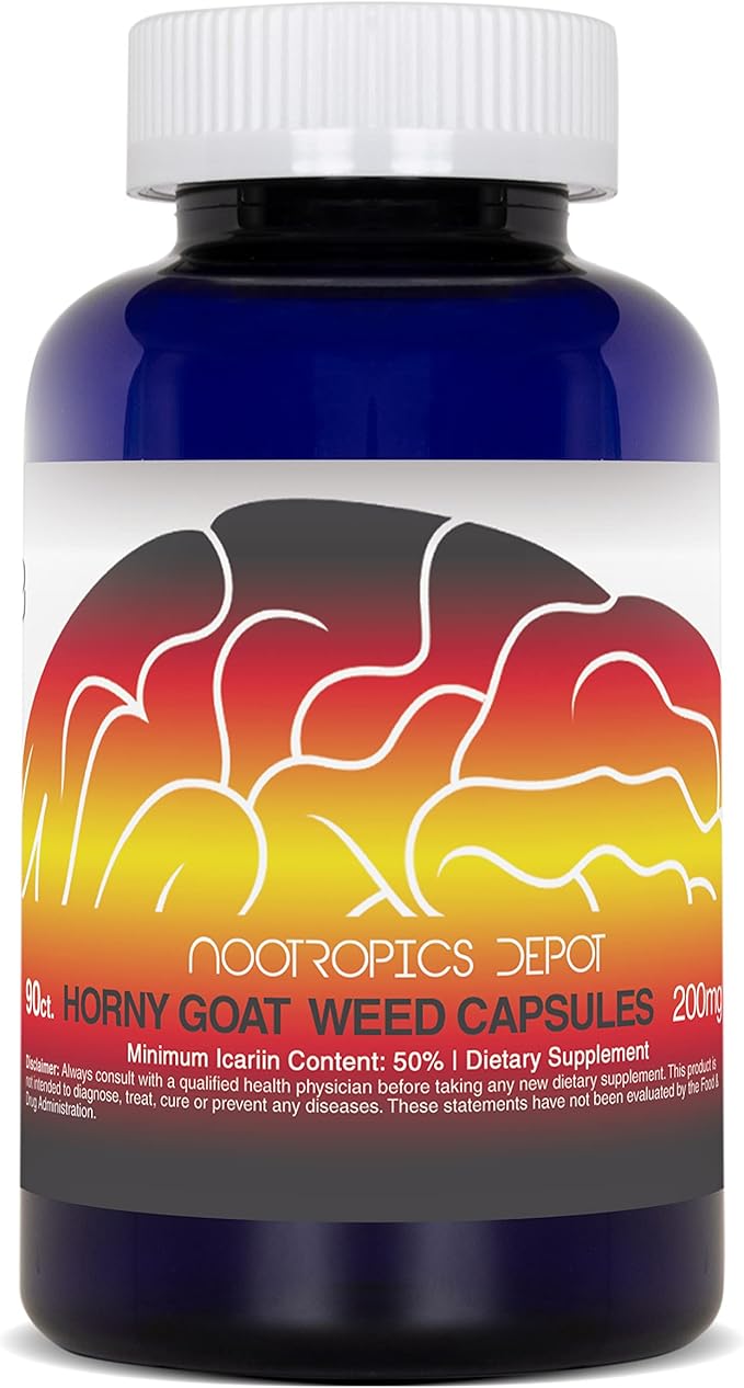Nootropics Depot Horny Goat Weed Capsules | 200mg | 90 Count | Minimum 50% Icariin | Epimedium brevicornum