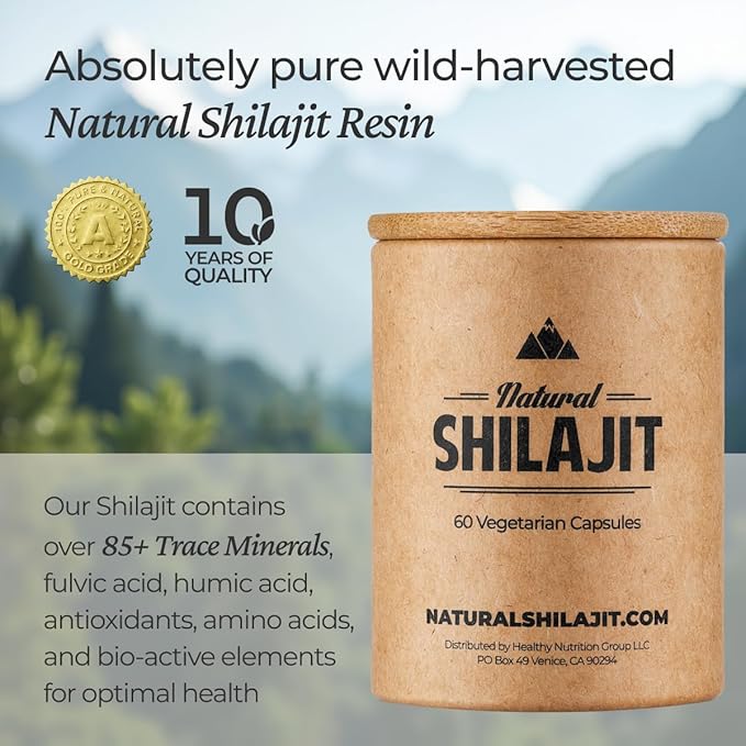 NATURAL SHILAJIT Capsules (1-2 Months Supply) - 60 Count - Shilajit for Men & Women with Fulvic Acid & Trace Minerals, Plant Based Nutrients for Energy, Immune Support & Vitality