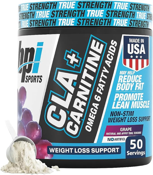 BPI Sports CLA+Carnitine – CLA L Carnitine & Linoleic Acid – L Carnitine Supplement for Weight Loss, Metabolism & Lean Muscle – Caffeine Free – Grape – 50 Servings – 12.34 oz