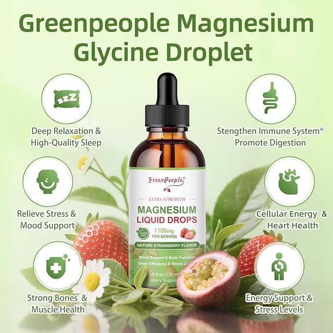 Magnesium Glycinate Liquid Drop - 17-in-1 Triple Absorption Magnesium Supplement with Magnesium Glycinate 400mg & Citrate 500mg for Muscle & Sleep,4 fl. oz Strawberry Flavor-2 Pack
