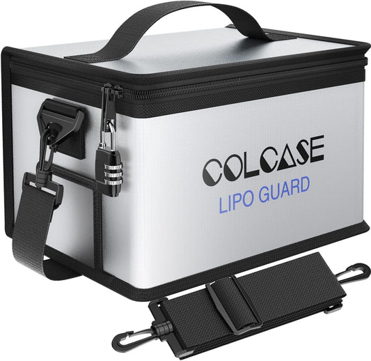 COLCASE Lipo Safe Bag - Fireproof & Explosionproof, Combination Lock, Upgraded Silicone Coated, 11 x 8 x 6.5 in