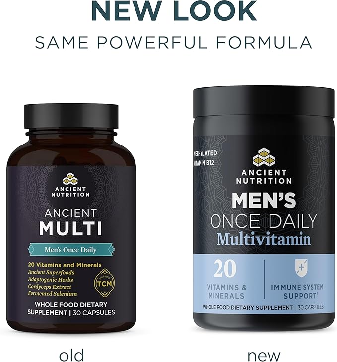 Ancient Nutrition Multivitamin for Men, Ancient Multi Men's Once Daily Vitamin Supplement 30 Ct, Vitamin A, Vitamin B and Vitamin K2, Fenugreek Seed, Supports Immune System, Paleo and Keto Friendly