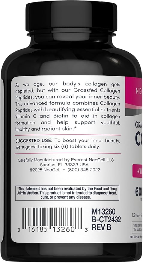NeoCell Super Collagen With Vitamin C and Biotin, Skin, Hair and Nails Supplement, Includes Antioxidants, Tablet, 180 Count, 1 Bottle