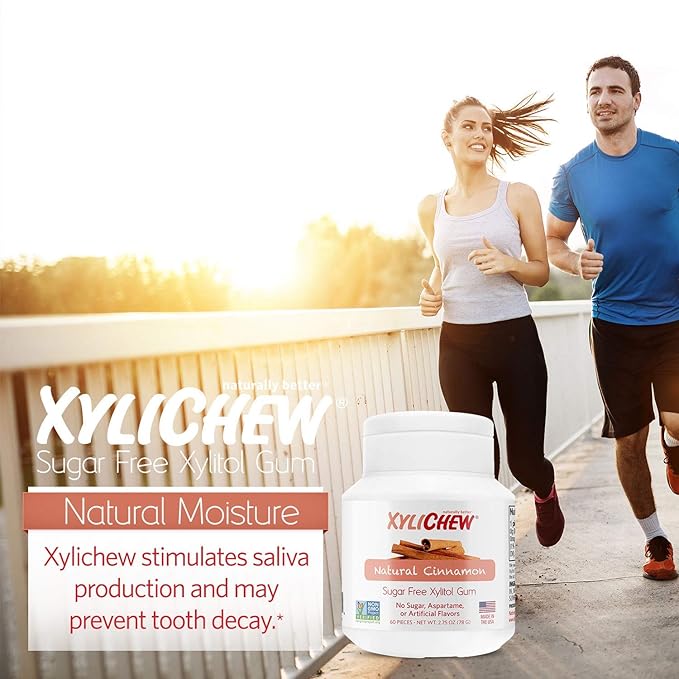 Xylichew 100% Xylitol Chewing Gum Jars - Non GMO, Gluten, Aspartame, and Sugar Free Gum - Natural Oral Care, Relieves Bad Breath and Dry Mouth - Cinnamon, 60 Count (Pack of 4)