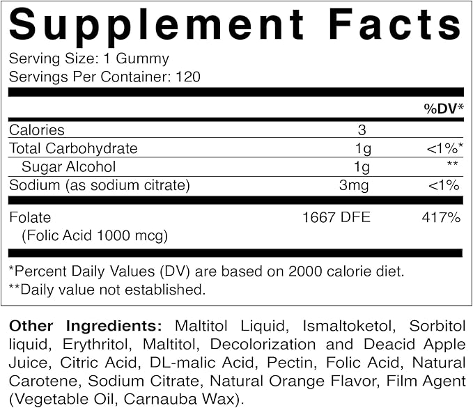Vitamatic Folic Acid Gummies 1000 mcg (1 mg) - an Essential Prenatal Vitamins for Mom & Baby - Vitamin B9-120 Vegan Gummies (1)