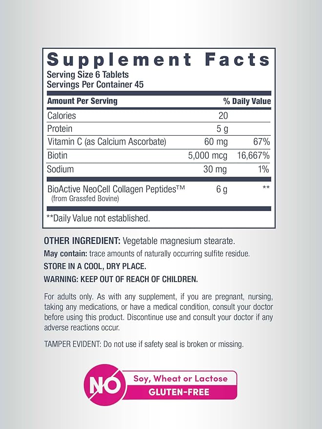 NeoCell Super Collagen With Vitamin C and Biotin, Skin, Hair and Nails Supplement, Includes Antioxidants, Tablet, 270 Count, 1 Bottle