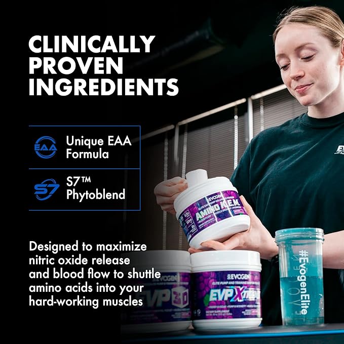 Evogen Amino K.E.M. - EAA & BCAA Powder Pump Volumizer | BCAAs Amino Acids Supplement for Blood Flow, Muscle Growth, & Hydration | Juicy Grape | 30 Servings