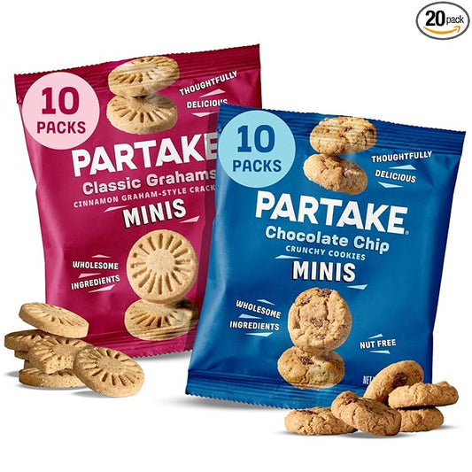 Partake Gluten Free Mini Classic Graham Crackers & Vanilla Wafer Cookies Variety Pack - Vegan - Free From the Top 9 Allergens Including Dairy, Wheat, Soy, Eggs, & Peanuts - Non GMO - Safe School & Office Snack (21 Packs, 0.67 oz)