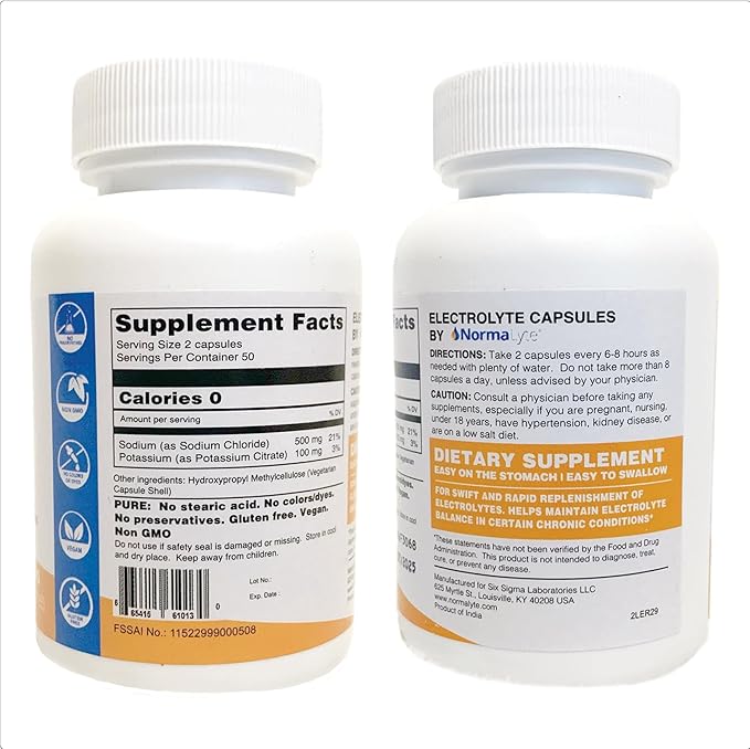 NormaLyte Electrolyte Capsules - Replenish Electrolytes for Peak Performance - Hydration Salt Pills with Essential Minerals for Energy Boost, and Muscle Recovery - 100ct/Bottle