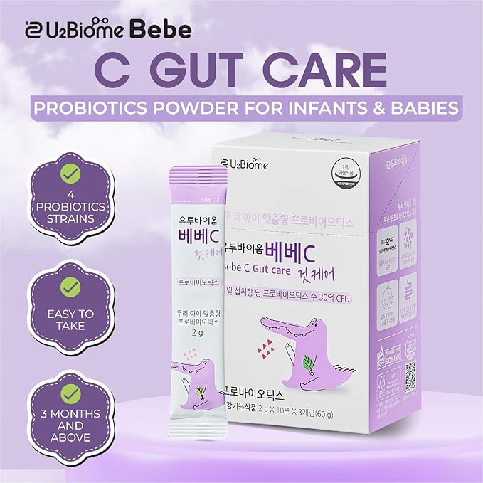 C Gut Care Probiotics Powder for Infants & Babies, Support Infant Gut Health, Easy-to-Take Powder, Age 3+ Months, Multi-Strain 3 Billion CFU, 60g (30 Packets) - 1 Month Supply