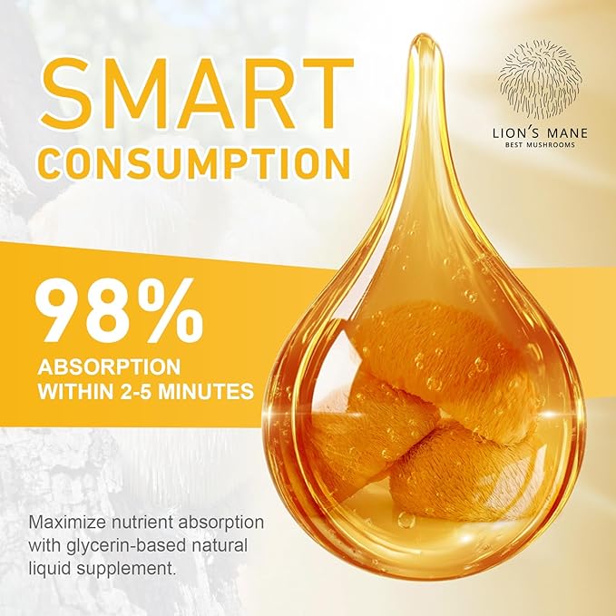 Lions Mane Mushroom Drops 120,000 MG, Brain Supplement, Brain Vitamins, Enhance Memory & Focus & Immunity, 2 Oz