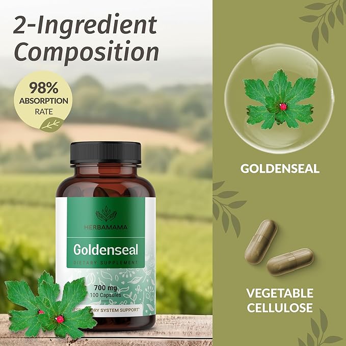 HERBAMAMA Goldenseal Root Capsules 700mg - Respiratory System & Immune Support with Goldenseal Powder Supplement - Vegan, Non-GMO