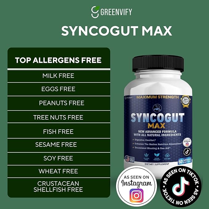 SyncoGut Max Digestive Enzyme Supplement, 60 Veggie Capsules, Natural Formula with Probiotics and Enzymes for Digestive Support (5)