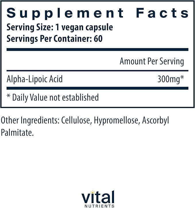 Vital Nutrients Lipoic Acid | 300mg Alpha-Lipoic Acid Antioxidant | ALA Supplement for Healthy Metabolism and Energy | Gluten, Dairy, Soy Free | Non-GMO | 60 Capsules