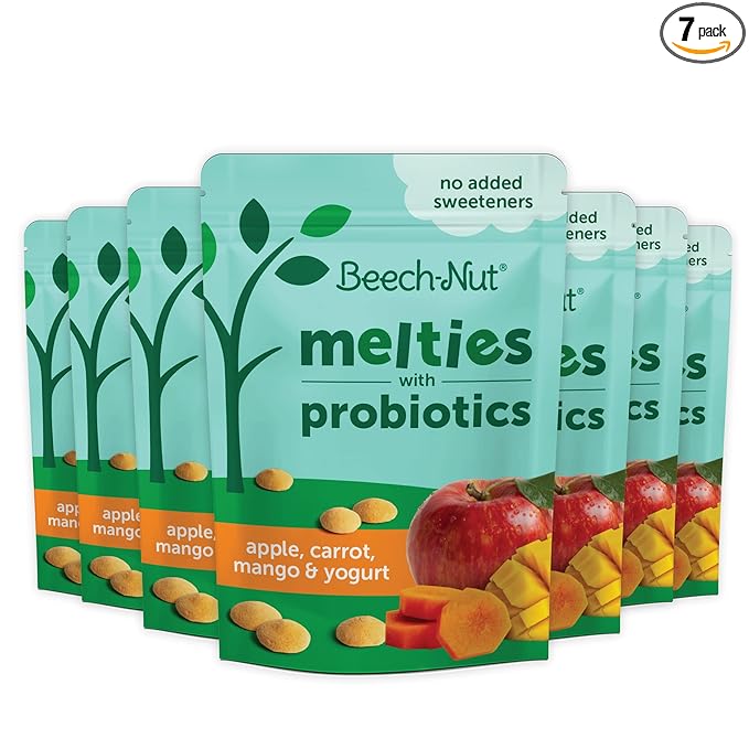 Beech-Nut Probiotic Melties Baby & Toddler Snack Melts, Apple Carrot Mango Yogurt, 1 oz (7 Pack)