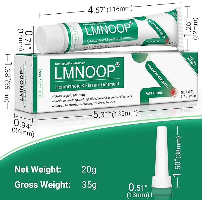 LMNOOP® Hemorrhoid Treatment Ointment, Maximum Strength Treatment & Fast Relief for Pain, Itching, Burning, Swelling, Fissure, Bleeding, Discomfort, Long-Lasting Internal & External Hemorrhoid Cream