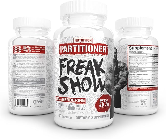5% Nutrition Rich Piana Freak Show | Muscle Builder | Berberine, Gymnema Sylvestre, Banaba Powder | 180 Capsules (30 Days)