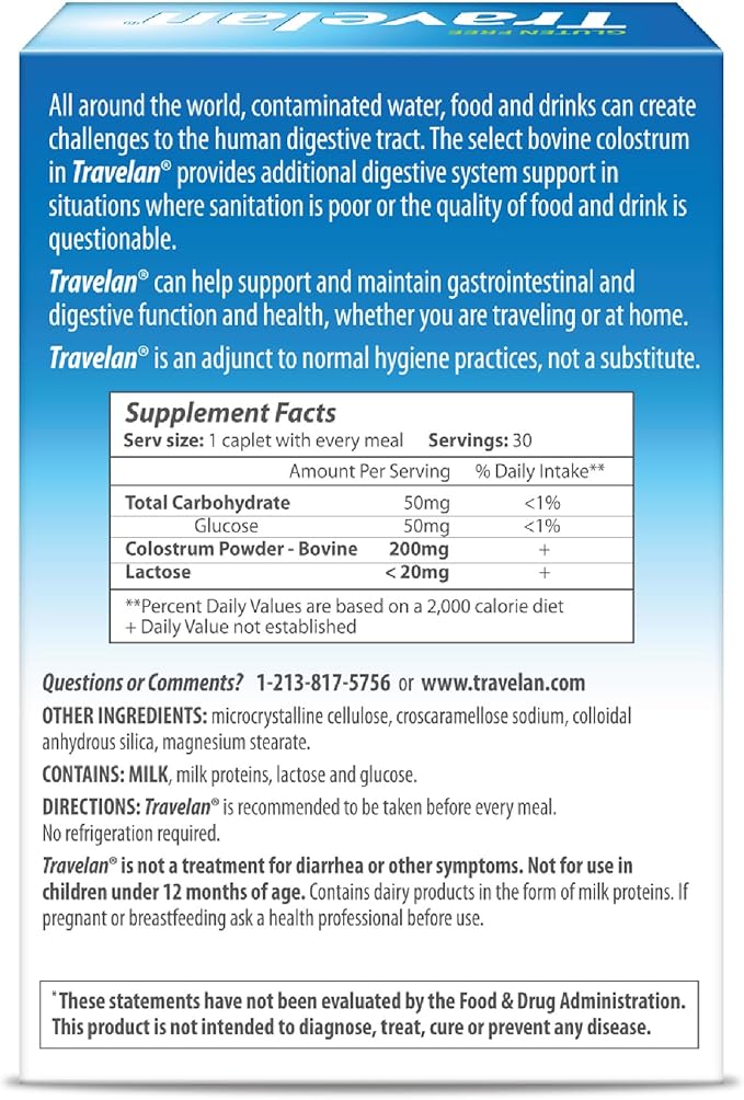 Anti Diarrhea Pills Help Prevent Traveler’s Diarrhea Before It Starts, Clinically Proven, Travel Essentials, Drug-Free Colostrum, Natural Digestive and Immune Support Supplement, 30 Count