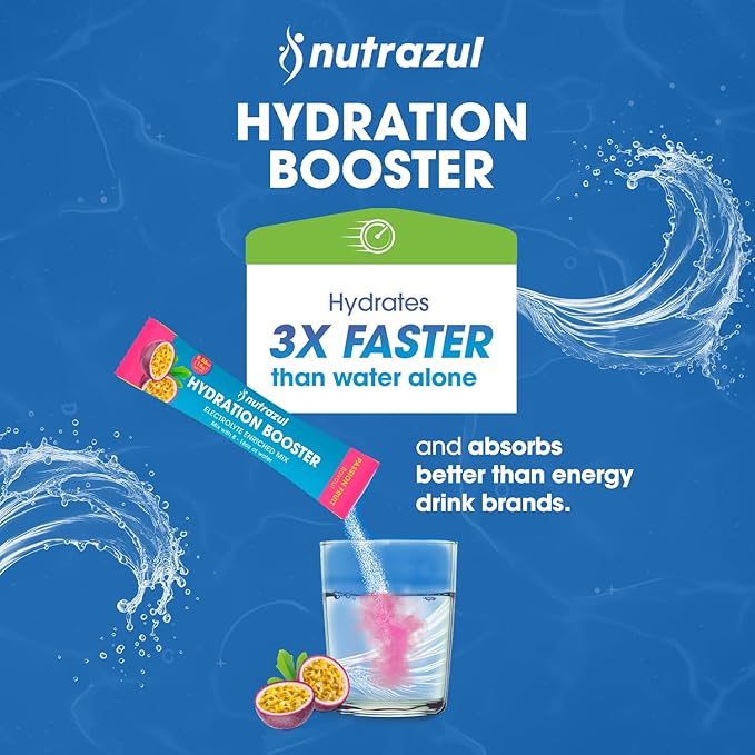 Nutrazul Hydration Booster | Supports Rapid Hydration | Electrolyte Enriched Mix | No Artificial Sweeteners | Passion Fruit Flavour | Vegan, Gluten-Free, Non-GMO | 90 Sticks