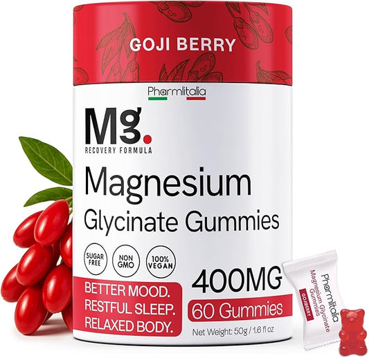 Magnesium Glycinate Gummies 400mg - Sleep Gummies for Kids & Adults - Magnesium Glycinate Chewable High Absorption for Muscle Recovery, Better Sleep & Relaxation (60 Count (Pack of 1), Gojiberry)