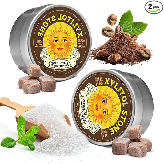 Xylitol Stone Sugar Free Candy - Vegan & Keto Friendly Unique Hard Candy - 100% Natural Flavor Candies - Gluten Free & Non-GMO Breath Freshener Low Calorie Mints - Coffee (Pack of 2)