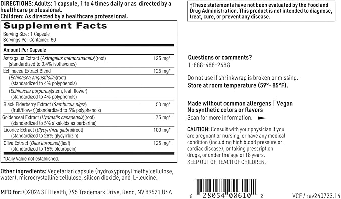 Klaire Labs SFI Health Virathera CF - Echinacea Immune Support Blend with Goldenseal (60 Capsules)